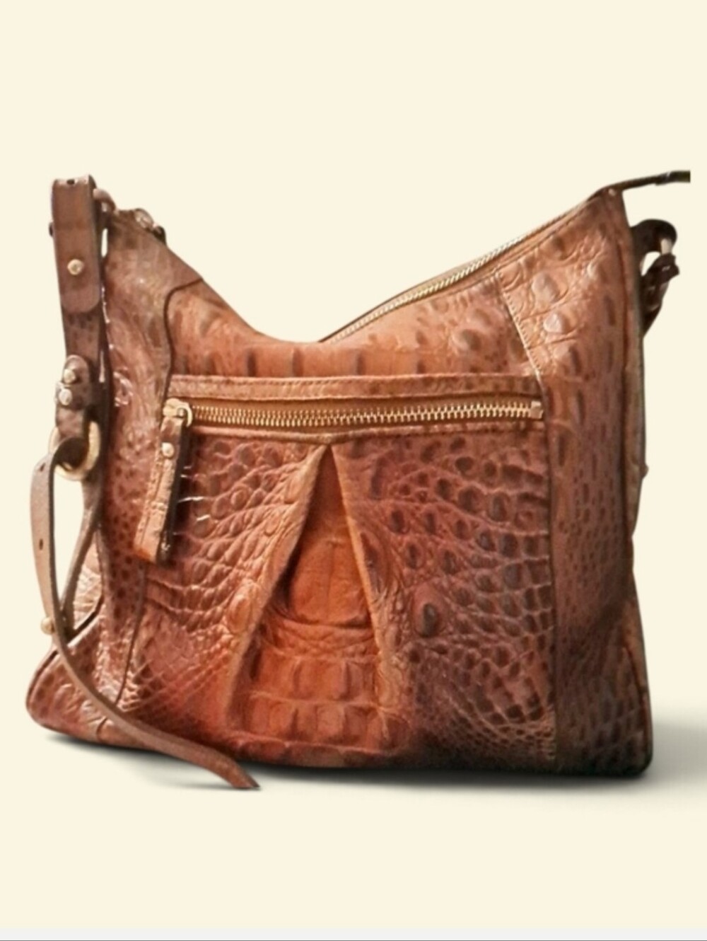 Brahmin Cognac Croc-Embossed Leather Shoulder Bag